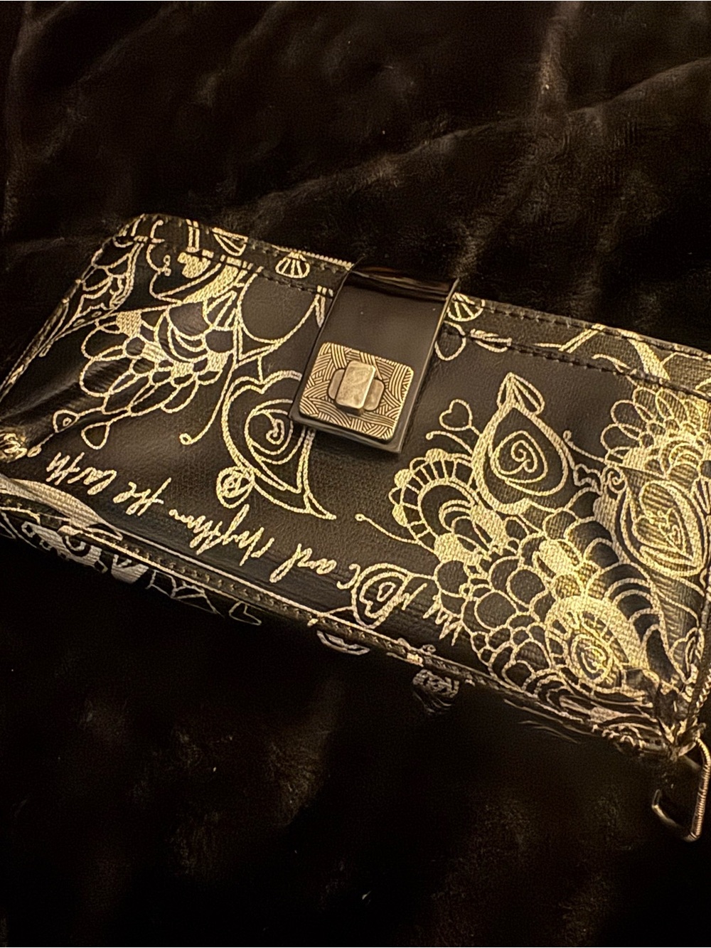 Sakroots Black Wallet with Silver Floral Embroidery